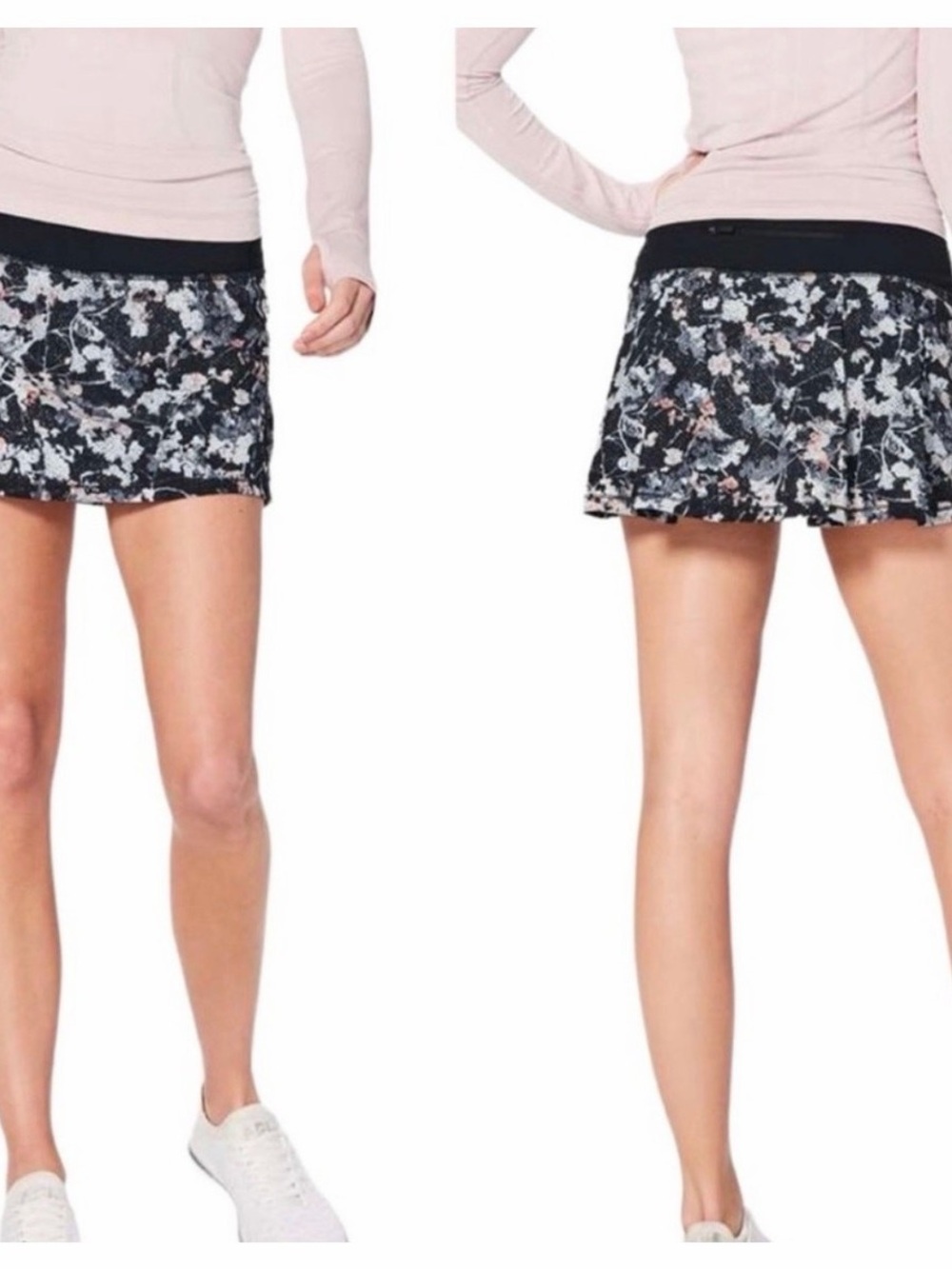 lululemon athletica Black, White and Pale Pink Floral-Print Mini Skirt